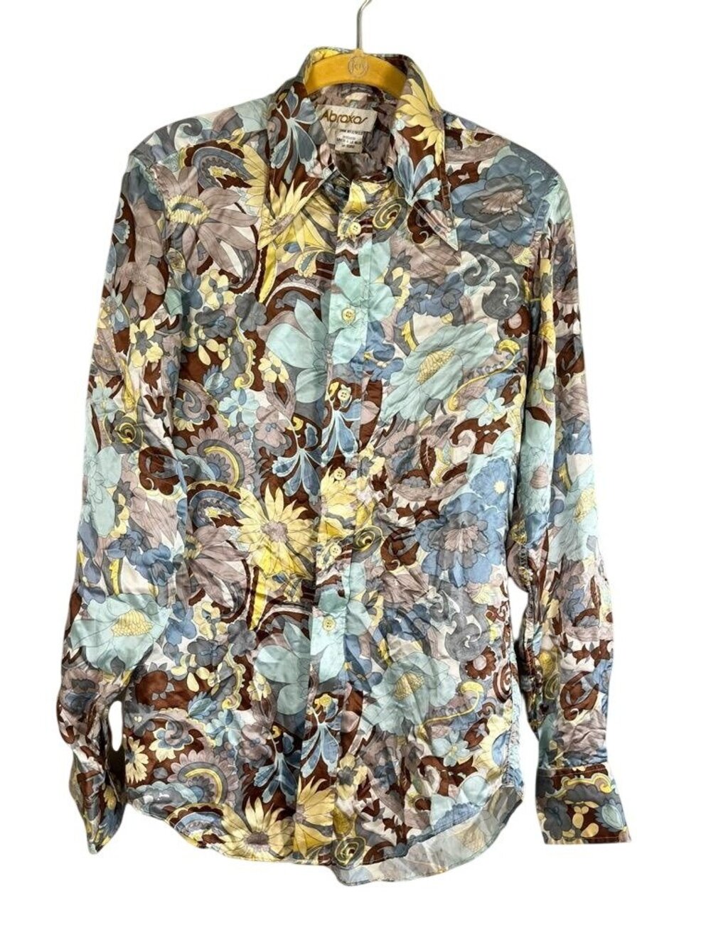 Vintage Floral Silk Shirt 1970s S‎ Disco Funky Paisley Retro Mod Colorful Chic